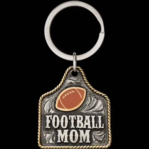 "Our Stagecoach Custom Keychain can be customized for any occasion. This keychain is hand-engraved on a German Silver base, featuring Western-style lettering and a Jeweler's Bronze traditional rope edge, all completed with our signature antique finis